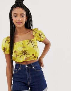 Кроп-топ с гавайским принтом и квадратным вырезом Pull&Bear - Желтый