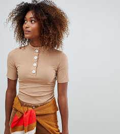 Топ с высоким воротником и пуговицами Bershka - Бежевый