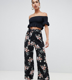 Черные кюлоты с цветочным принтом и присборенной талией Boohoo - Мульти