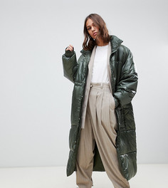 Зеленая удлиненная дутая oversize-куртка Weekday - Зеленый