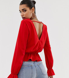 Красная блузка с V-образным вырезом спереди и сзади и оборками Boohoo - Красный