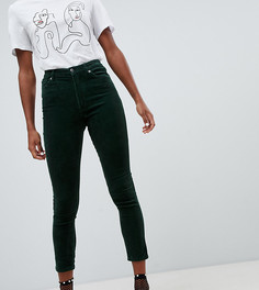 Вельветовые темно-зеленые облегающие брюки Monki - Зеленый