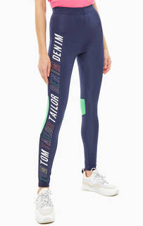 Синие леггинсы с логотипом бренда Tom Tailor Denim