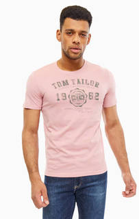Розовая хлопковая футболка с принтом Tom Tailor