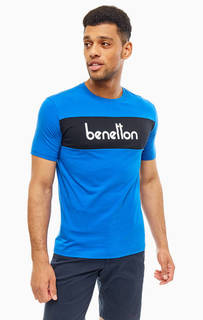 Синяя хлопковая футболка с принтом United Colors of Benetton