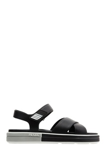 Серо-черные сандалии с логотипом Prada