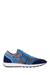 Сине-голубые текстильные кроссовки Prada