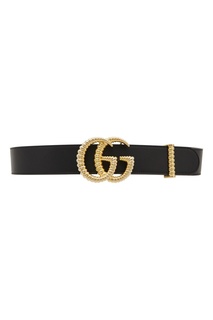 Черный кожаный ремень с пряжкой GG Gucci