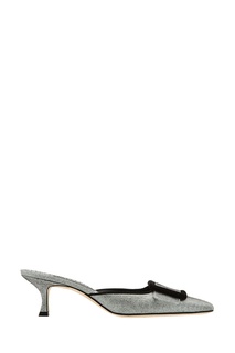 Серебристые мюли Maysale Manolo Blahnik