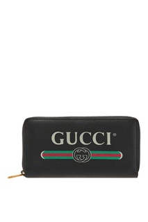 Черное кожаное портмоне с принтом Gucci Man