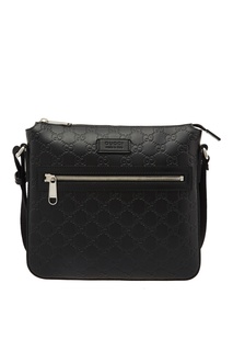 Черная кожаная сумка с тиснением Gucci Man