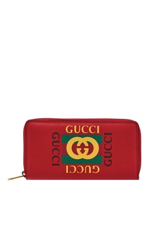 Красное кожаное портмоне с принтом Gucci Man