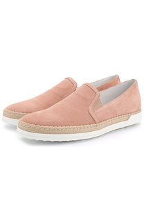 Замшевые слипоны с джутовым рантом Tod’s Tods