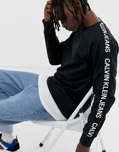 Свитшот с круглым вырезом, логотипом и полосками по бокам Calvin Klein Jeans - Черный