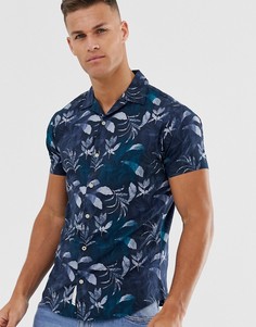 Рубашка с отложным воротником, короткими рукавами и цветочным принтом Jack & Jones Premium - Синий