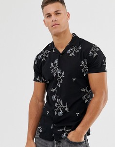 Рубашка с отложным воротником, короткими рукавами и цветочным принтом Jack & Jones Premium - Черный