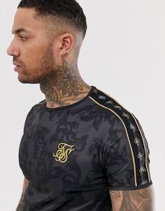 Футболка с принтом и полосками сбоку SikSilk - Черный