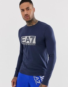 Темно-синий лонгслив с большим логотипом EA7 - Темно-синий