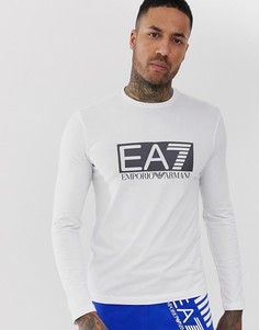 Белый лонгслив с большим логотипом EA7 - Белый