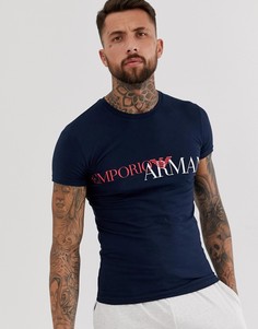 Темно-синяя облегающая футболка для дома с логотипом Emporio Armani - Темно-синий