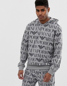 Серый худи для дома с махровым логотипом Emporio Armani - Серый