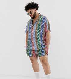 Короткие шорты для плавания с принтом в стиле пэтчворк ASOS DESIGN Plus - Мульти