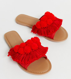 Красные сандалии с бахромой и помпонами PrettyLittleThing - Красный