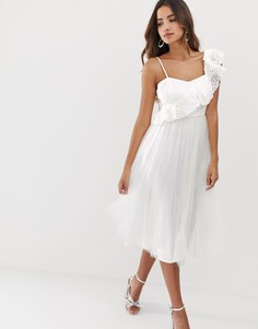 Платье миди на одно плечо с оборкой ASOS DESIGN - Белый