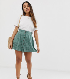 Зеленая мини-юбка в горошек с пуговицами ASOS DESIGN Petite - Мульти