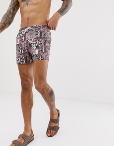 Шорты для плавания с принтом ASOS DESIGN - Коричневый