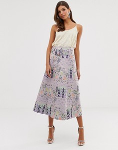 Жаккардовая юбка миди с цветочным принтом и поясом ASOS DESIGN - Мульти