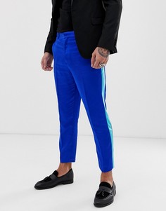 Синие суженные книзу атласные брюки с полосками ASOS DESIGN - Синий