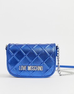 Синяя сумка на плечо с эффектом металлик Love Moschino - Синий