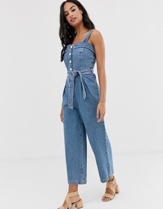 Джинсовый комбинезон с пуговицами и квадратным вырезом ASOS DESIGN - Синий