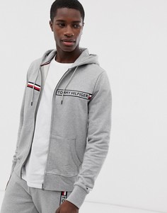 Серый худи на молнии в полоску с логотипом Tommy Hilfiger - Серый