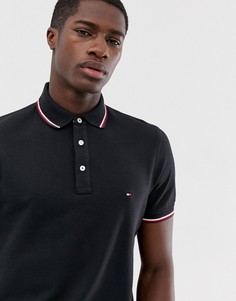 Поло из пике черного цвета приталенного кроя с контрастной отделкой Tommy Hilfiger - Черный