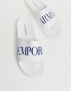 Белые шлепанцы с логотипом Emporio Armani - Белый