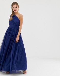 Платье макси из тюля на одно плечо ASOS DESIGN - Темно-синий