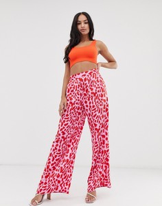 Широкие розово-красные брюки со звериным принтом ASOS DESIGN - Мульти