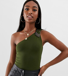 Боди на одно плечо с пряжкой ASOS DESIGN Tall - Зеленый