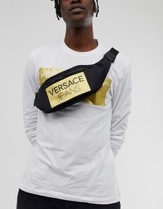 Сумка-кошелек на пояс с золотистым логотипом Versace Jeans - Черный