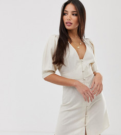Короткое приталенное платье на пуговицах с объемными рукавами ASOS DESIGN Tall - Кремовый