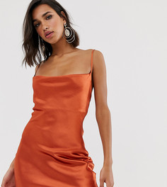 Блестящее атласное платье-комбинация мини со шнуровкой на спине ASOS DESIGN - Коричневый