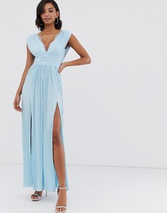 Платье макси с плиссировкой и кружевом ASOS DESIGN Premium - Синий