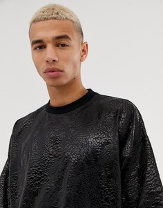 Черная oversize-футболка с рукавами до локтя и звериным принтом ASOS DESIGN - Черный