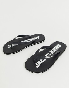 Черно-белые шлепанцы с фирменной подошвой Jack & Jones - Черный