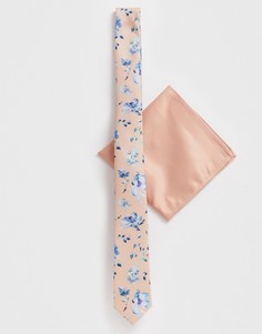 Узкий галстук и платок для пиджака с цветочным принтом ASOS DESIGN - Розовый