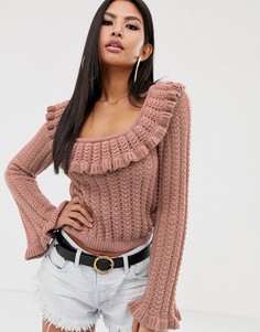Джемпер с оборкой и квадратным вырезом ASOS DESIGN - Розовый