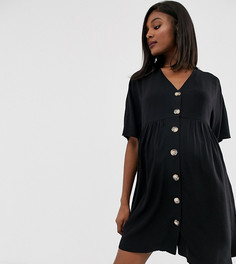 Свободное платье мини на пуговицах с V-образным вырезом ASOS DESIGN Maternity - Черный