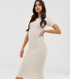 Трикотажное платье-футболка миди ASOS DESIGN Petite - Светло-бежевый